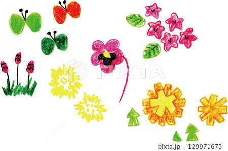 カラフルな花のラインセット カラフルな花のラインセット 129971673