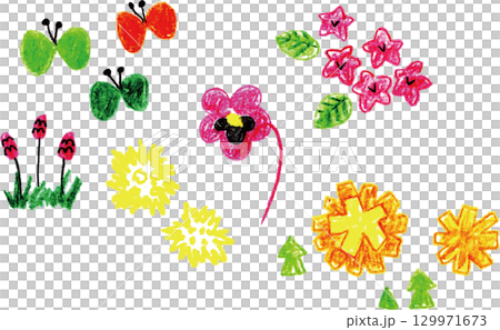 カラフルな花のラインセット カラフルな花のラインセット 129971673