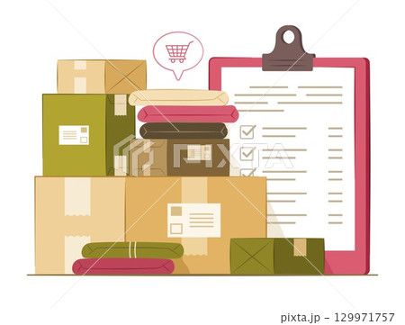Stack of Parcel Boxes and Clipboard from Online Shopping and E-Commerce for Shipping and Logistic Concept Illustration 129971757