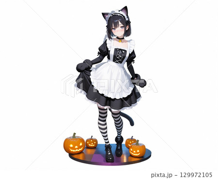 ハロウィン猫耳メイドとカボチャランタン ハロウィン猫耳メイドとカボチャランタン 129972105