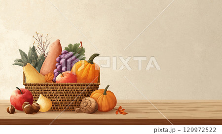 秋の果物と野菜のバスケット 秋の果物と野菜のバスケット 129972522