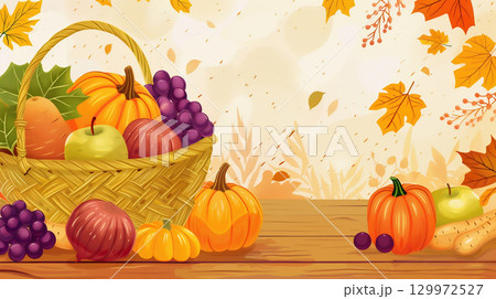 秋の果物とかご盛りイラスト 秋の果物とかご盛りイラスト 129972527