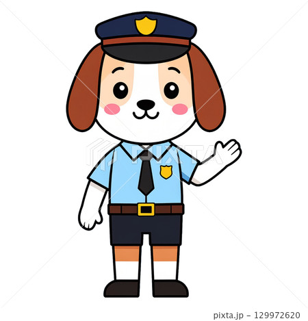 案内する犬のおまわりさん／チラシやポスター用素材 129972620