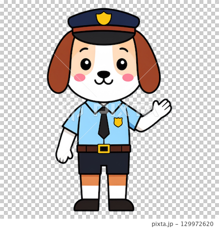 案内する犬のおまわりさん／チラシやポスター用素材 129972620