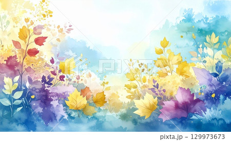 鮮やかな色彩のハーモニー：水彩の自然抽象画 129973673