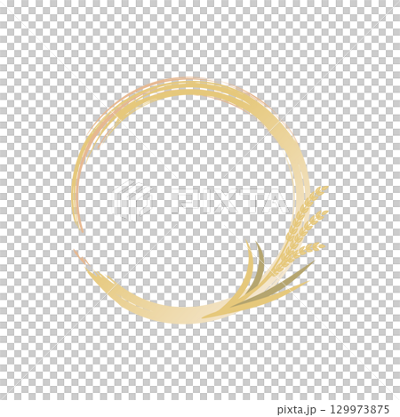 Brush-touch circle frame 01 | Rice ears and autumn Japanese-style frame 129973875