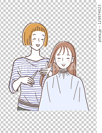 美容院で髪を切る女性のイラスト素材 129974023