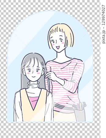 美容院で髪を切る女性のイラスト素材 129974027