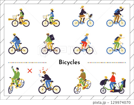 自転車に乗る人達 129974070