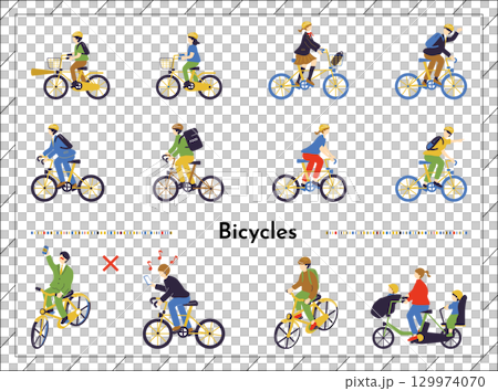 自転車に乗る人達 129974070