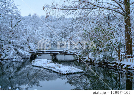 雪景色の高岡古城公園の堀 雪景色の高岡古城公園の堀 129974163