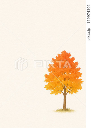 紅葉した木のイラスト（秋の樹木） 129974302