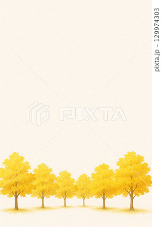 イチョウ並木のイラスト（秋・背景素材） 129974303