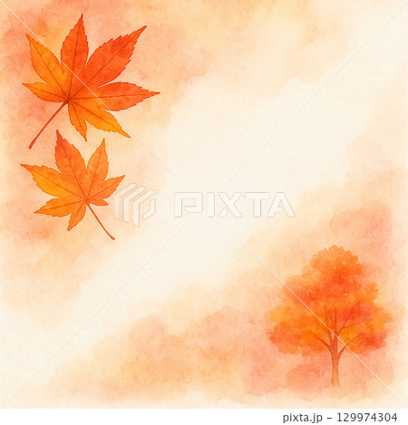紅葉の水彩背景イラスト（秋の景色・抽象デザイン） 129974304
