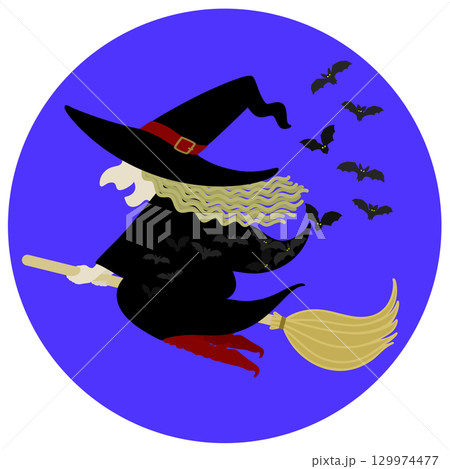 ハロウィン_魔女とコウモリ ハロウィン_魔女とコウモリ 129974477