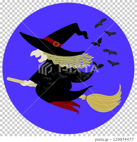 ハロウィン_魔女とコウモリ ハロウィン_魔女とコウモリ 129974477