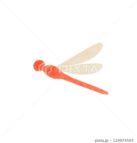 横向きに飛ぶ赤とんぼの水彩イラスト 129974503