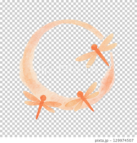 紅蜻蜓的水彩框架插圖(圓形,秋季裝飾) 紅蜻蜓的水彩框架插圖(圓形,秋季裝飾) 129974507