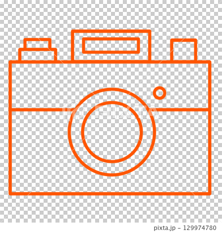 オレンジのカメラ線画イラスト 明るく親しみやすいデザイン オレンジのカメラ線画イラスト 明るく親しみやすいデザイン 129974780