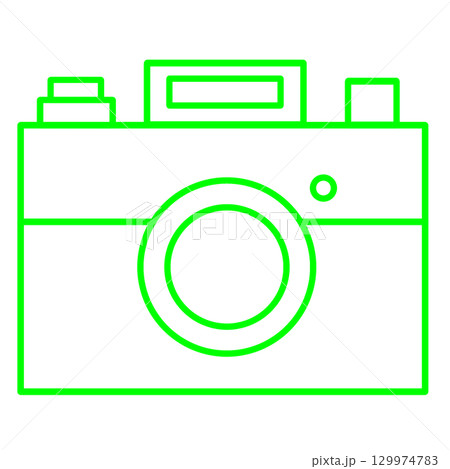 緑色のカメラ線画イラスト 自然や環境を連想させる透過素材 129974783