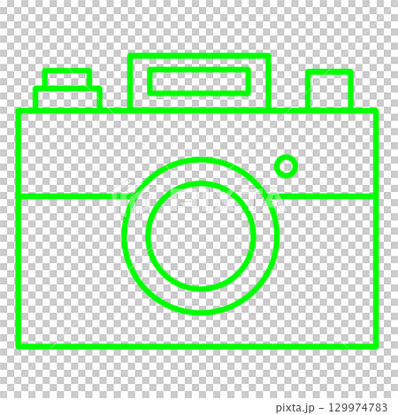 緑色のカメラ線画イラスト 自然や環境を連想させる透過素材 129974783