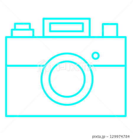シアン色のカメラ線画イラスト 爽やかでクールな印象の透過素材 129974784