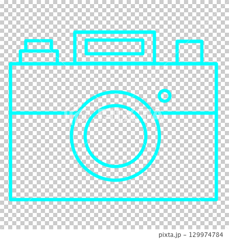 シアン色のカメラ線画イラスト 爽やかでクールな印象の透過素材 129974784