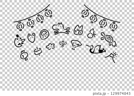 Cute hand-drawn Japanese-style New Year's card illustration with a line drawing of a horse and New Year's 2026 Lantern, crane and turtle, Mt. Fuji, pine, bamboo, and plum Cute hand-drawn Japanese-style New Year's card illustration with a line drawing of a horse and New Year's 2026 Lantern, crane and turtle, Mt. Fuji, pine, bamboo, and plum 129974843