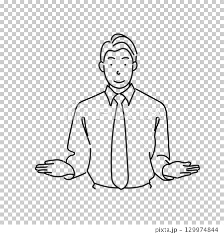 圖庫插圖: 一名男子的線畫向量與他伸出的雙臂進行比較|透明背景 129974844