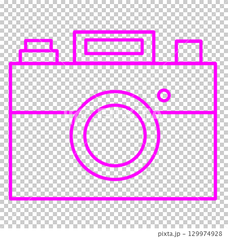 Magenta camera line drawing illustration. Vivid and eye-catching transparent material. 129974928