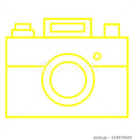 黄色のカメラの線画イラスト 明るくポップな透過素材 129974929