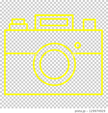 黄色のカメラの線画イラスト 明るくポップな透過素材 129974929