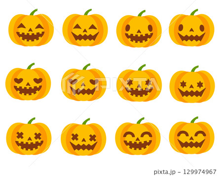 コミカルなハロウィン用かぼちゃイラストアイコン素材-1 129974967