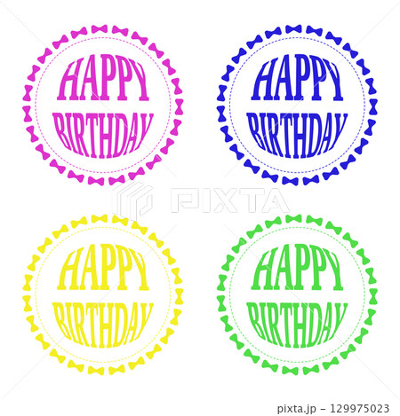 Happy Birthday リース風文字ロゴ(ビビッドカラー4点セット) Happy Birthday リース風文字ロゴ(ビビッドカラー4点セット) 129975023