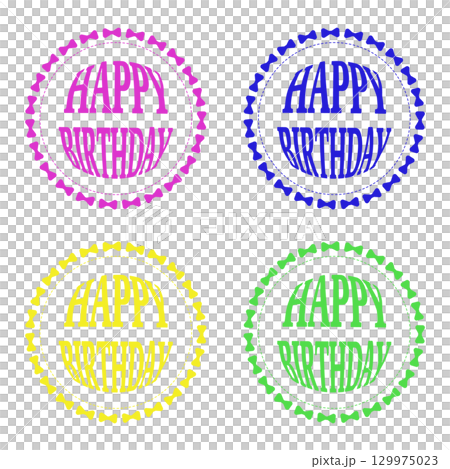 Happy Birthday リース風文字ロゴ(ビビッドカラー4点セット) Happy Birthday リース風文字ロゴ(ビビッドカラー4点セット) 129975023