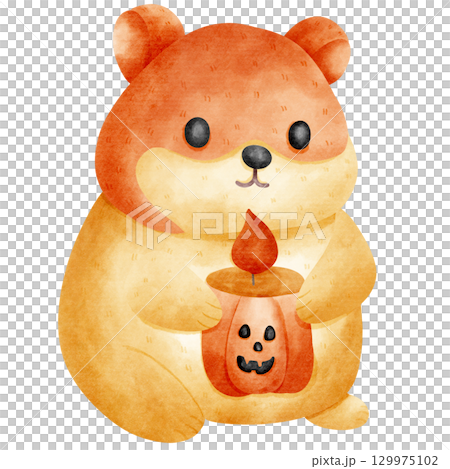 Cartoon of a hamster holding a pumpkin candlestick Cartoon of a hamster holding a pumpkin candlestick 129975102