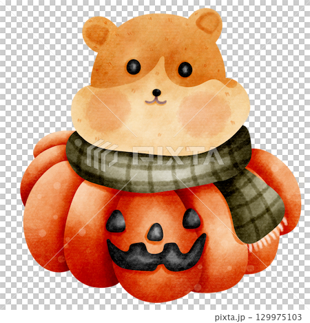 A cartoon of a hamster poking its head out of a Halloween pumpkin. A cartoon of a hamster poking its head out of a Halloween pumpkin. 129975103