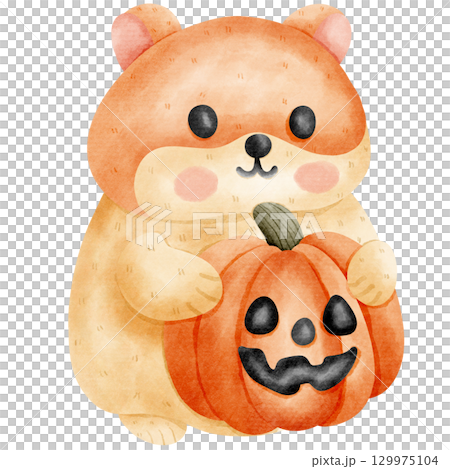 Cartoon of a hamster and a pumpkin Cartoon of a hamster and a pumpkin 129975104