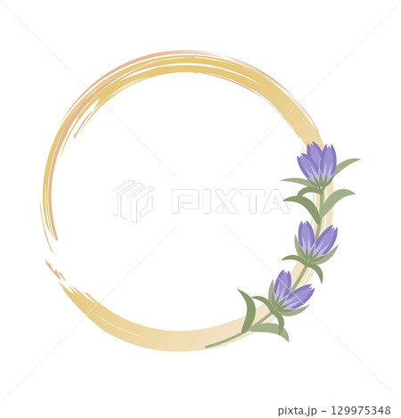 竜胆のサークルフレーム01｜秋の花イラスト 129975348