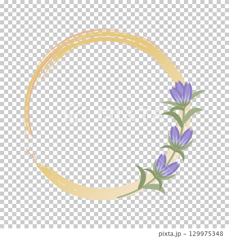 竜胆のサークルフレーム01｜秋の花イラスト 129975348