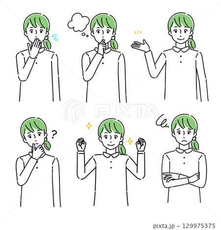 若い女性の表情セット 129975375