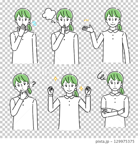 若い女性の表情セット 129975375