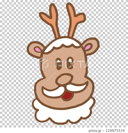 Hand drawn reindeer wearing Santa Claus beard for Christmas and New Year decoration, card print, sticker, festive winter, cute patches, shirt print, happy holidays, department store, brooch, animal 129975534