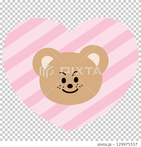 Cute illustration of teddy bear and pink heart for Valentine's Day, decoration, zoo, animal, souvenir shop, patch, plush toy, kid doll, stickers, cartoon character, comic, mascot, standee 129975537