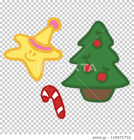 Hand drawn Christmas tree, candy cane, star for Christmas and New Year decoration, ornament, card print, sticker, festive winter, cute patches, shirt print, happy holidays, department store, brooch Hand drawn Christmas tree, candy cane, star for Christmas and New Year decoration, ornament, card print, sticker, festive winter, cute patches, shirt print, happy holidays, department store, brooch 129975758