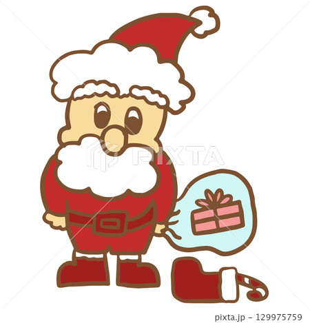 Hand drawn Santa Claus carrying gift bag for Christmas and New Year decoration, winter festive season, card, December element, gift wrap, packaging, cartoon character, comic, sticker, mascot, icons Hand drawn Santa Claus carrying gift bag for Christmas and New Year decoration, winter festive season, card, December element, gift wrap, packaging, cartoon character, comic, sticker, mascot, icons 129975759