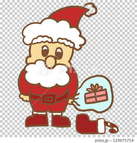 Hand drawn Santa Claus carrying gift bag for Christmas and New Year decoration, winter festive season, card, December element, gift wrap, packaging, cartoon character, comic, sticker, mascot, icons Hand drawn Santa Claus carrying gift bag for Christmas and New Year decoration, winter festive season, card, December element, gift wrap, packaging, cartoon character, comic, sticker, mascot, icons 129975759