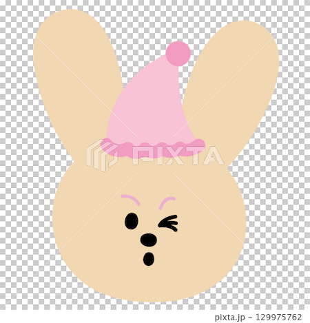 Cute Christmas illustration of bunny with wink eye wearing pink hat for Christmas and New Year decoration, festive winter season, sticker, animal, zoo, rabbit cartoon, character, happy easter, icons Cute Christmas illustration of bunny with wink eye wearing pink hat for Christmas and New Year decoration, festive winter season, sticker, animal, zoo, rabbit cartoon, character, happy easter, icons 129975762