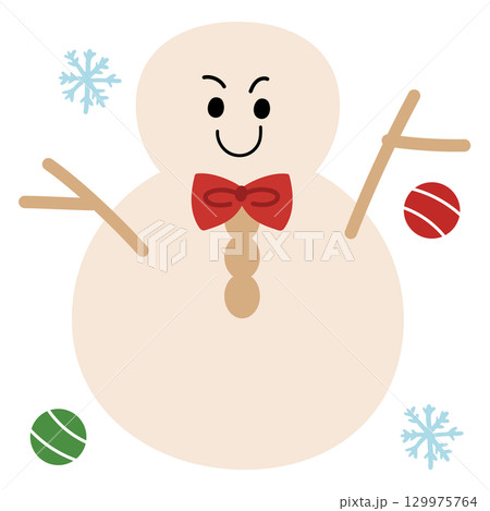 Christmas illustration of snowman and snowflake for Christmas decoration, winter festive season, card print, December element, gift wrap, packaging, cartoon character, sticker, mascot, icons 129975764