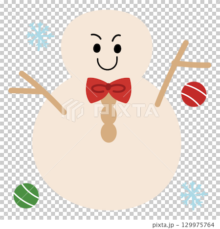 Christmas illustration of snowman and snowflake for Christmas decoration, winter festive season, card print, December element, gift wrap, packaging, cartoon character, sticker, mascot, icons 129975764